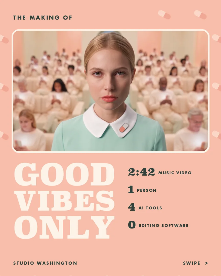 The making of Good Vibes Only. A 2:42 music video, 1 person, 4 AI tools, 0 editing software.