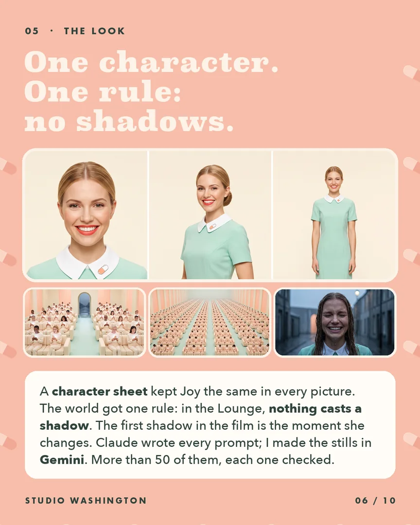 The look. One character. One rule: no shadows.